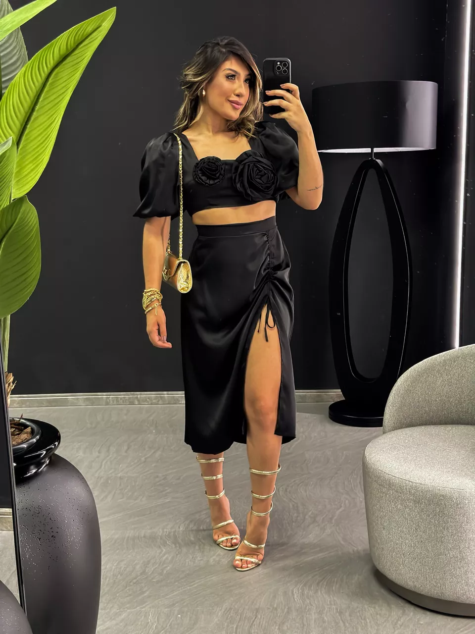 CONJUNTO ALANA TOP FLOR preto - 0045310032 - CAROLLA FERRARO