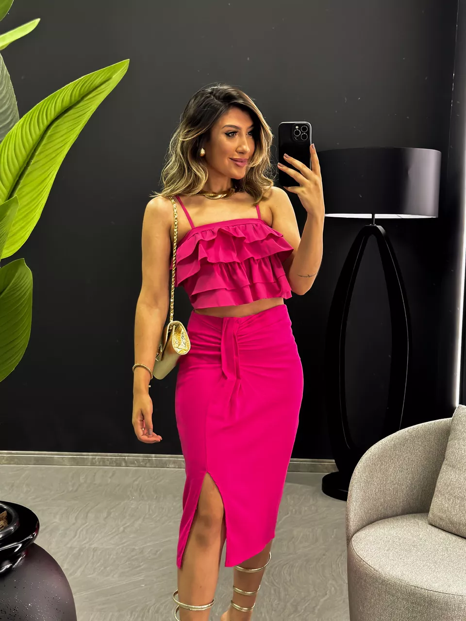 TOP SOFIA BABADO ROSA - 0045250031 - CAROLLA FERRARO