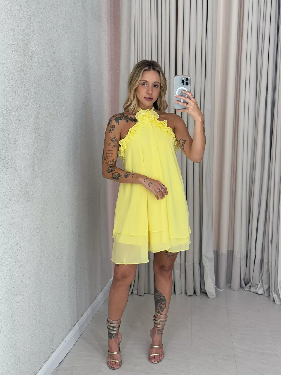 VESTIDO JULIETTE CURTO AMARELO - 0058320111 - CAROLLA FERRARO