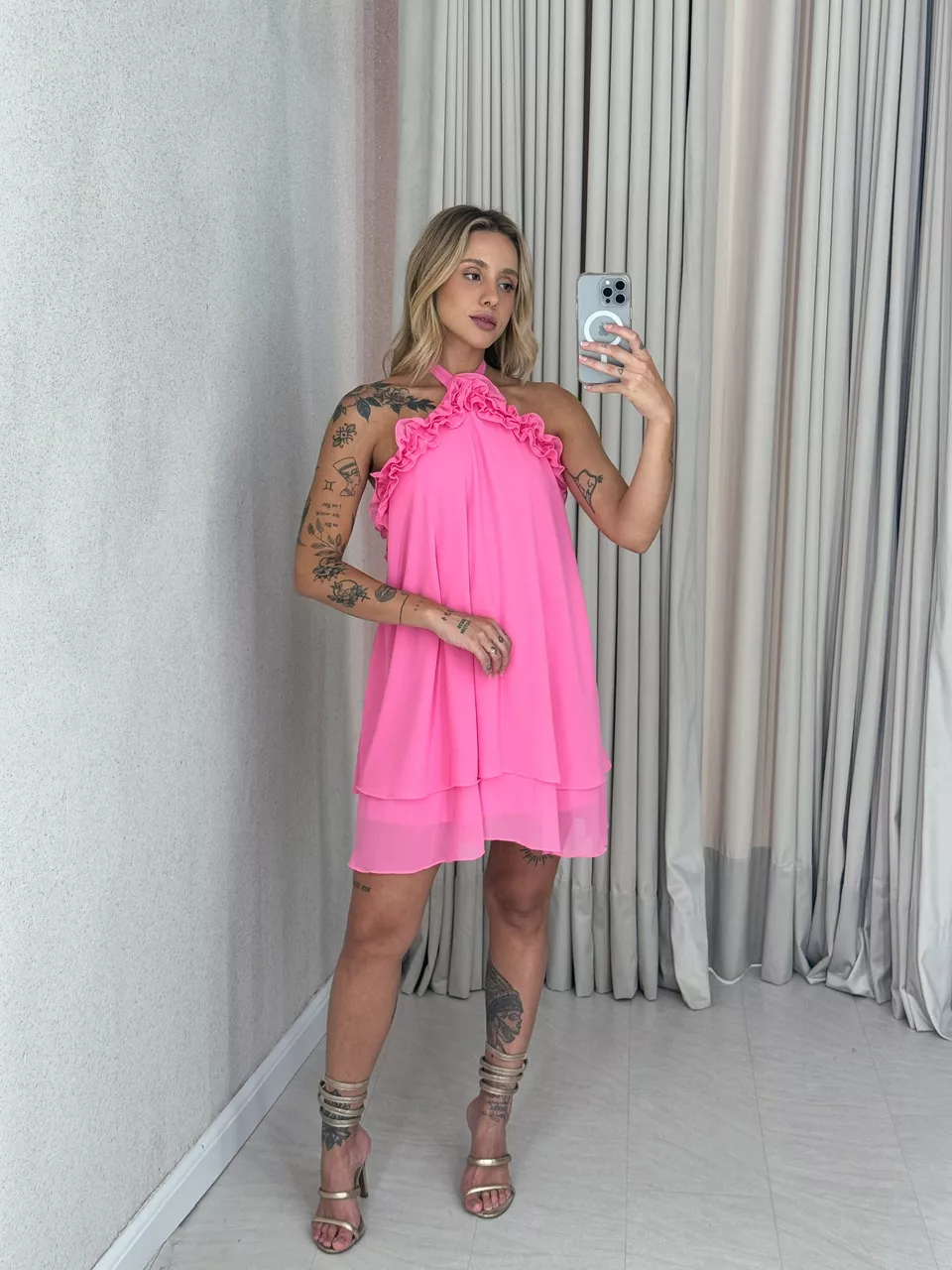 VESTIDO JULIETTE CURTO ROSA - 0058320031 - CAROLLA FERRARO