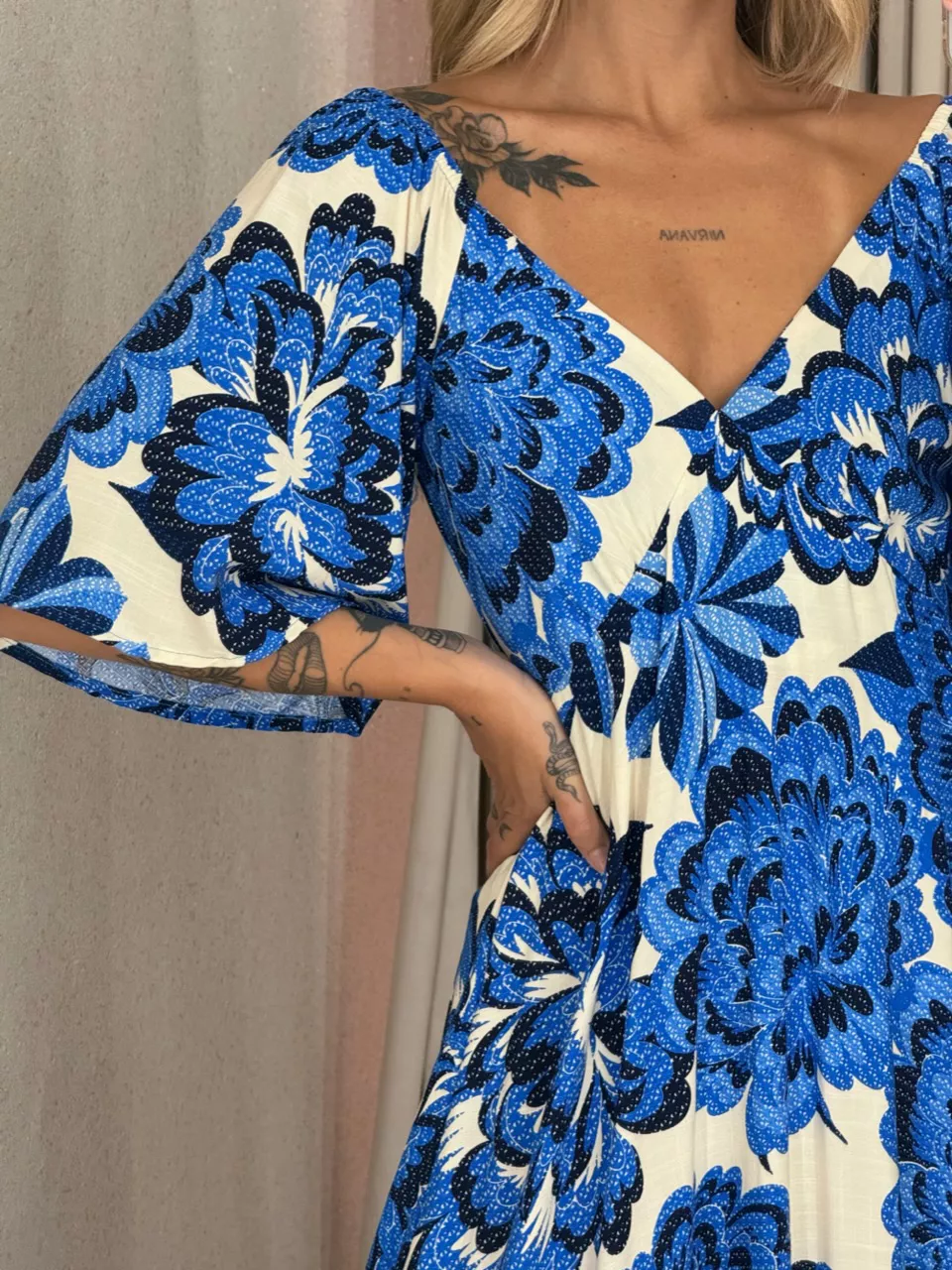 VESTIDO PRISCILA MANGA AZUL