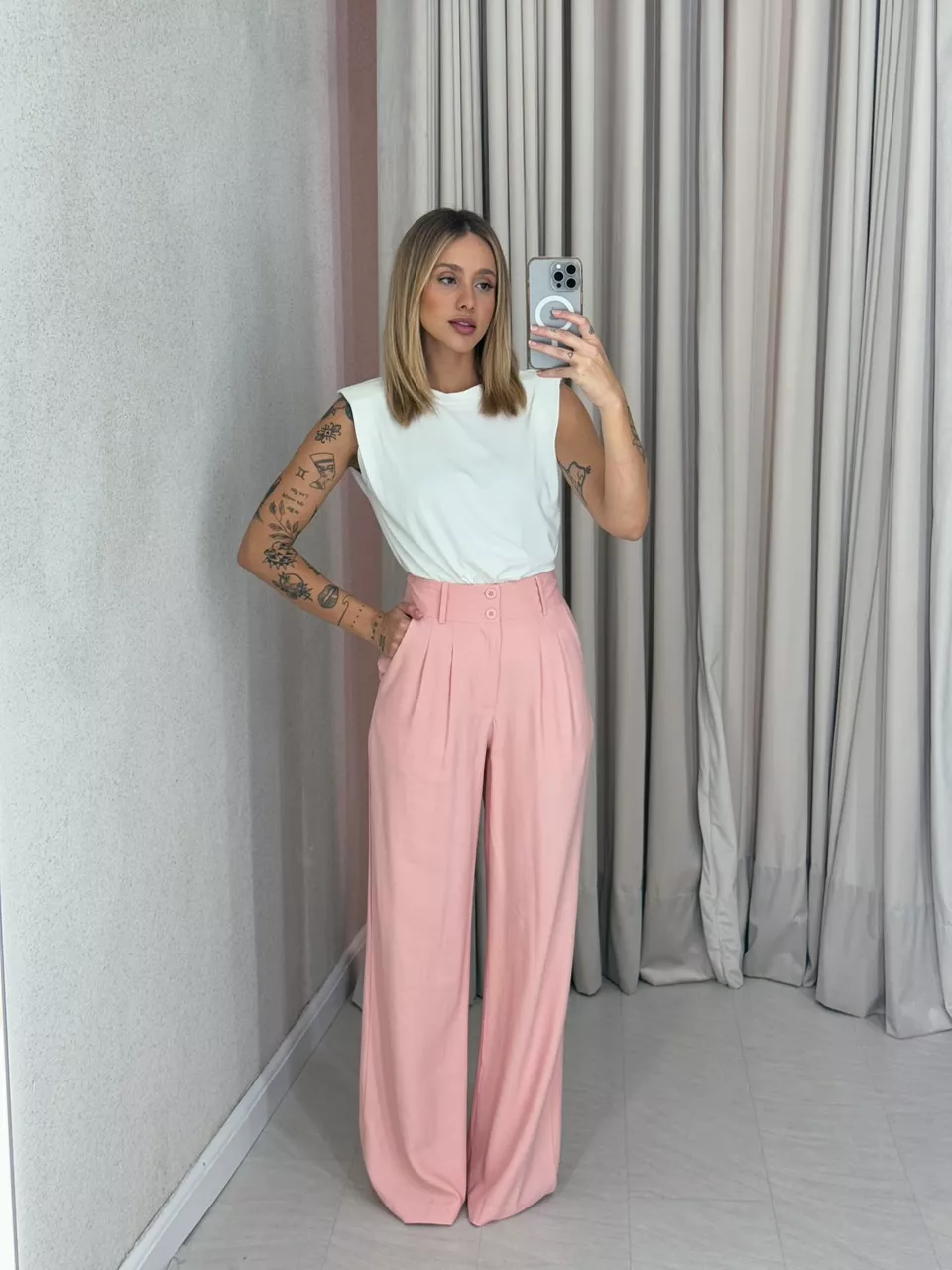 CALÇA EVELYN PANTALONA Rose