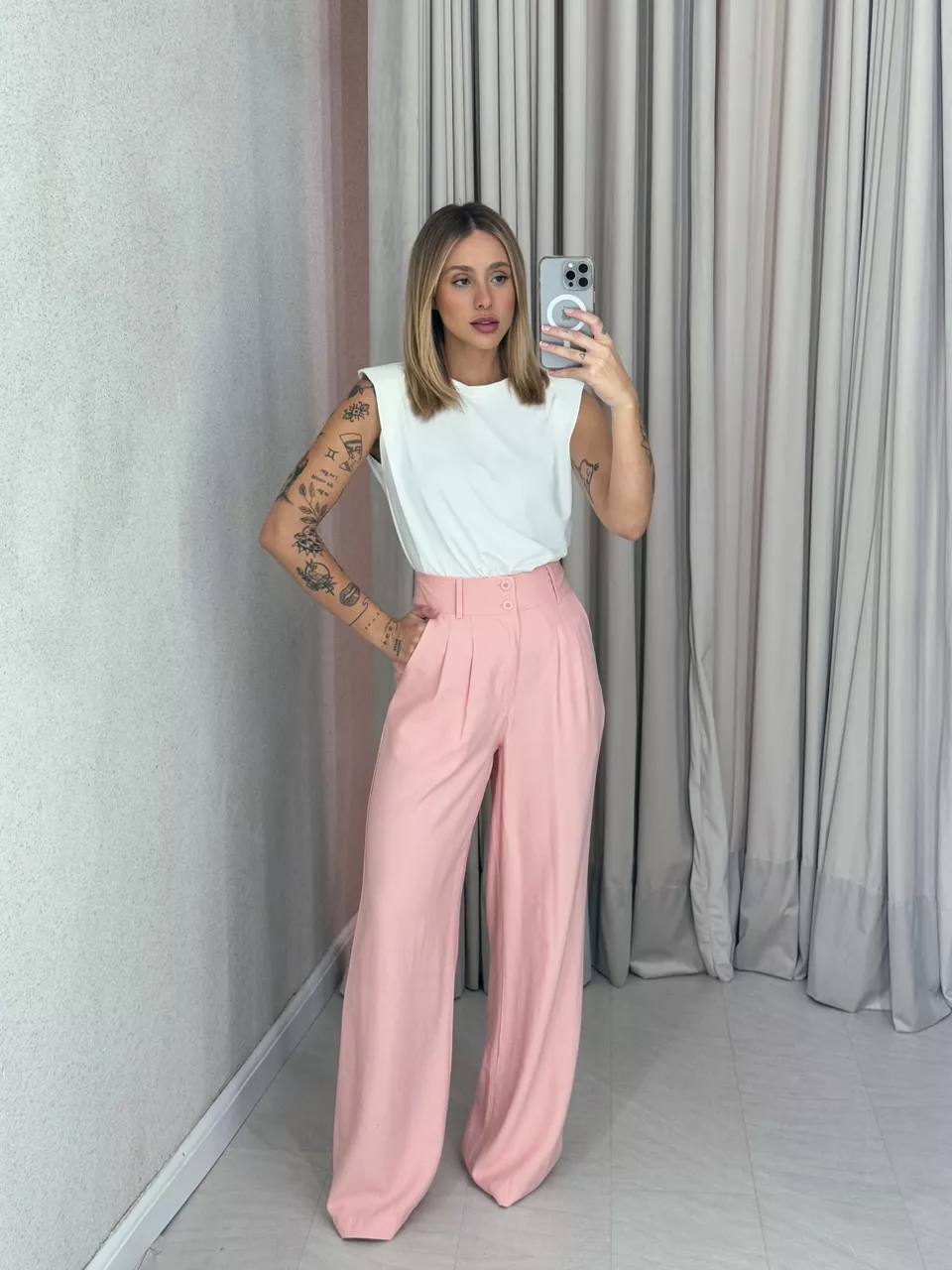 CALÇA EVELYN PANTALONA Rose