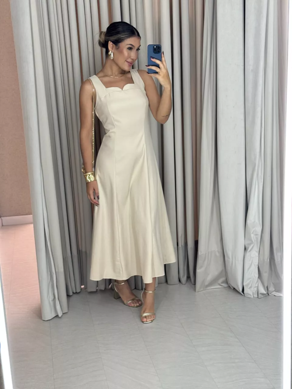 VESTIDO RAQUEL MIDI AREIA - 0061230110 - CAROLLA FERRARO
