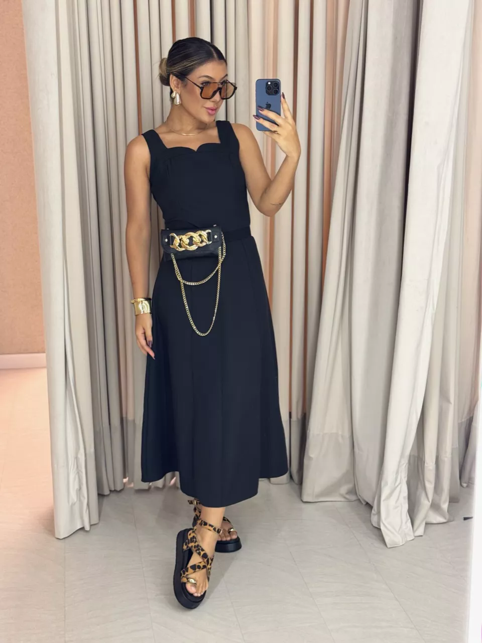 VESTIDO RAQUEL MIDI PRETO - 0061230032 - CAROLLA FERRARO