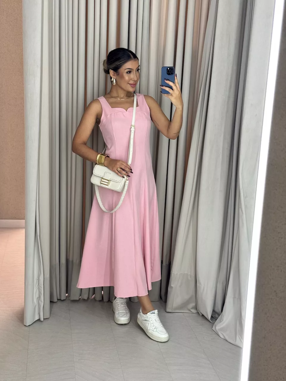 VESTIDO RAQUEL MIDI ROSA - 0061230031 - CAROLLA FERRARO