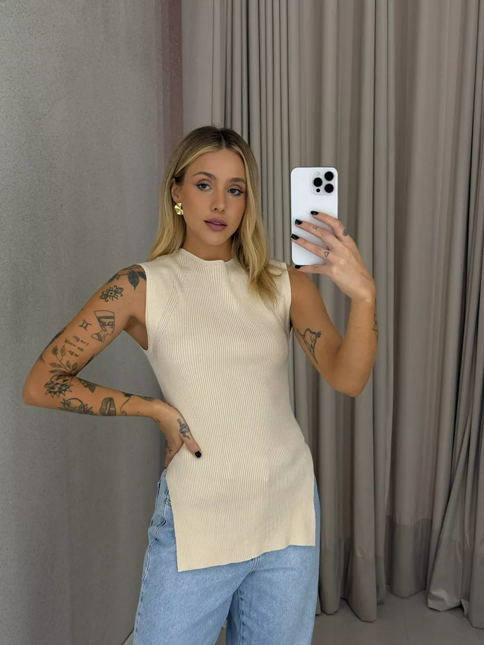 BLUSA MIRA Tricot Areia - 0062090110 - CAROLLA FERRARO