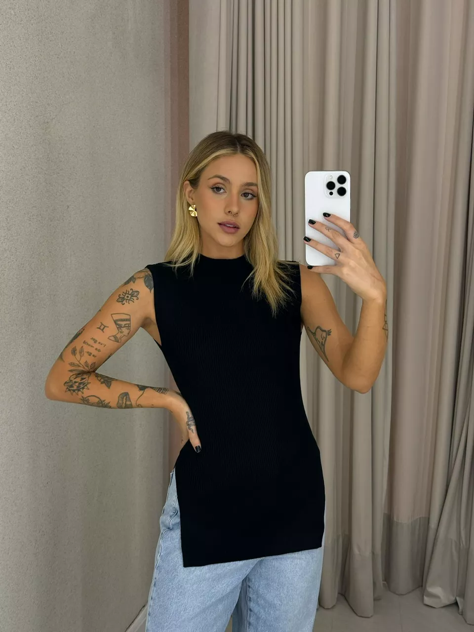 BLUSA MIRA Tricot Preta - 0062090033 - CAROLLA FERRARO