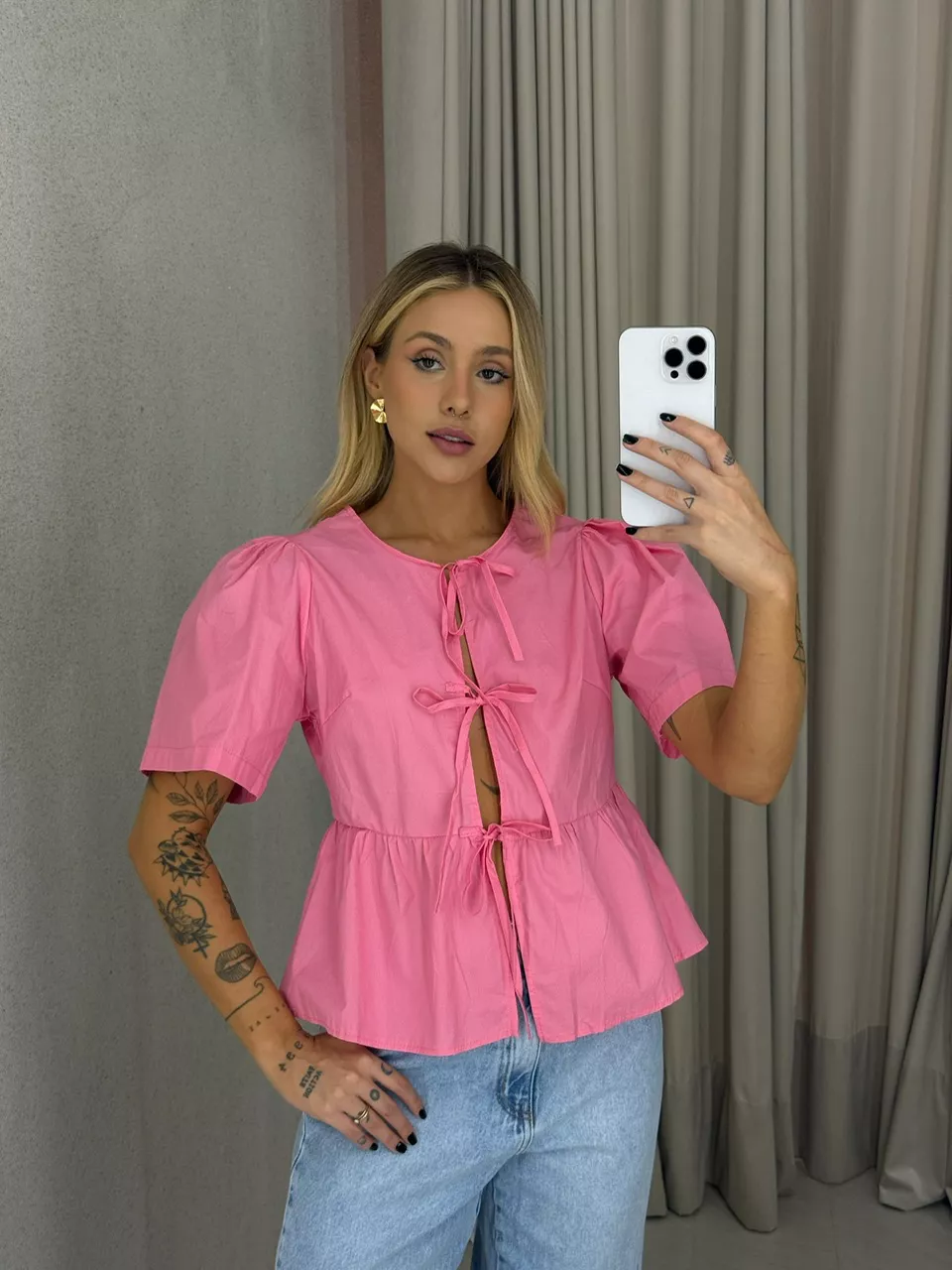 BLUSA PATRICIA MANGA ROSA - 0062100031 - CAROLLA FERRARO