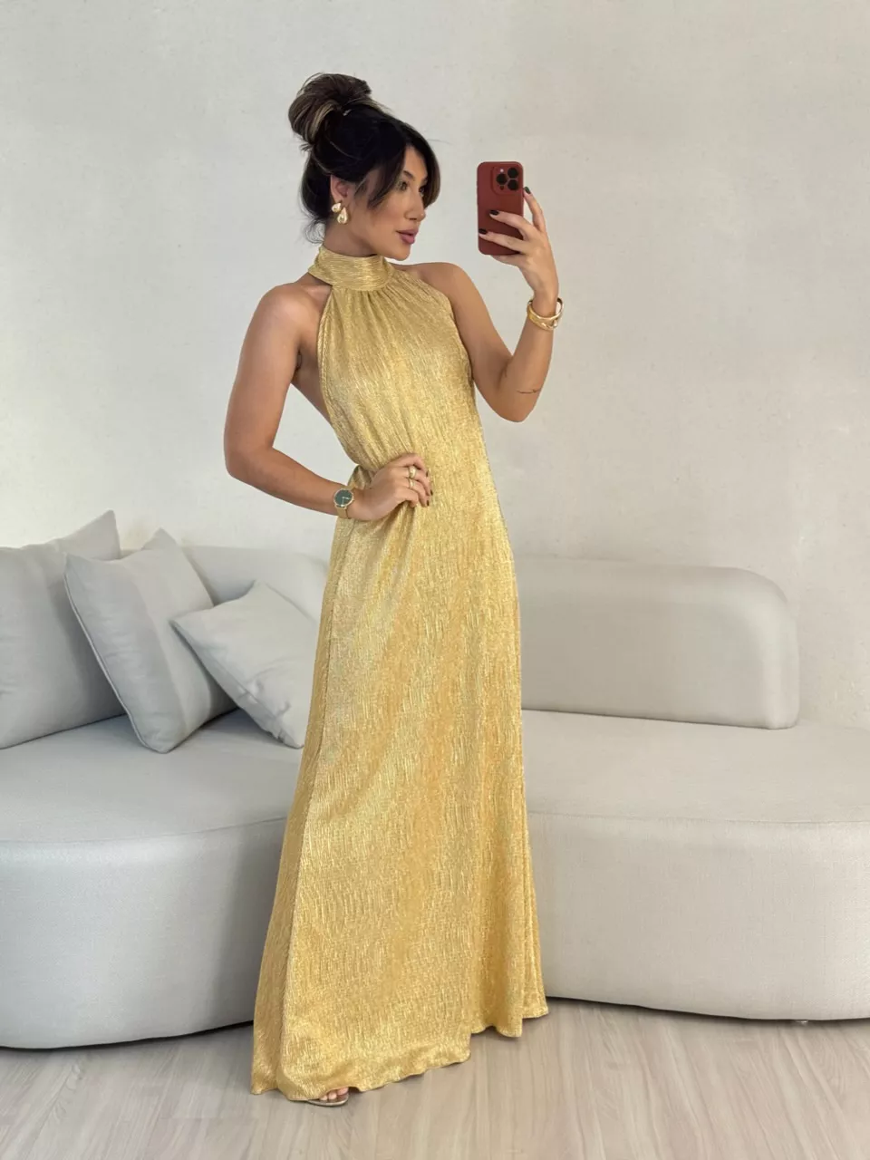 VESTIDO GLAM CF FRENTE ÚNICA DOURADO