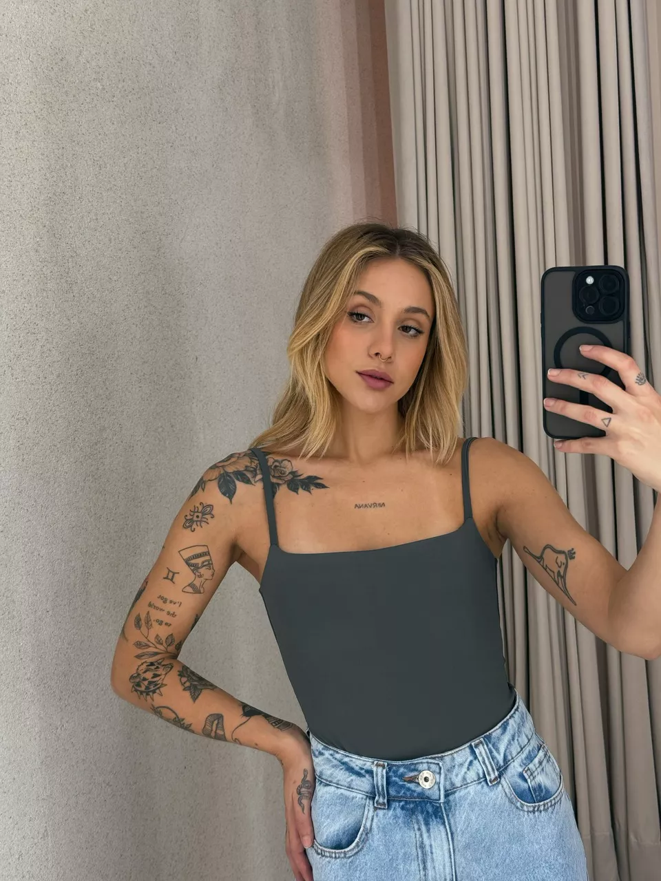 BODY ARIEL ALÇA Cinza - 0054140091 - CAROLLA FERRARO