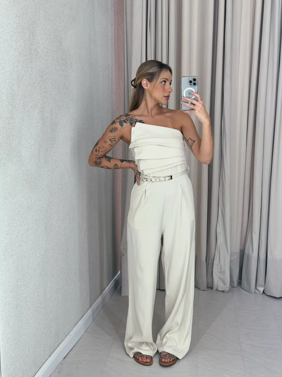 MACACÃO CARLA BUSTO DRAPEADO NUDE - 0059390049 - CAROLLA FERRARO