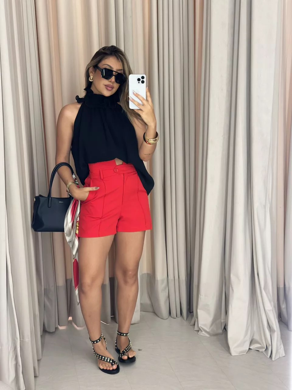 SHORT LAURA Cinto vermelho