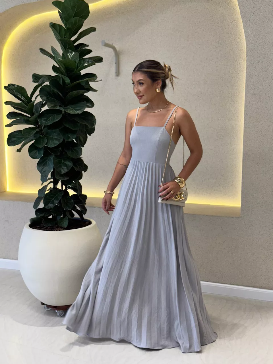 VESTIDO ELEONORA. PLISSADO Cinza - 0061300091 - CAROLLA FERRARO