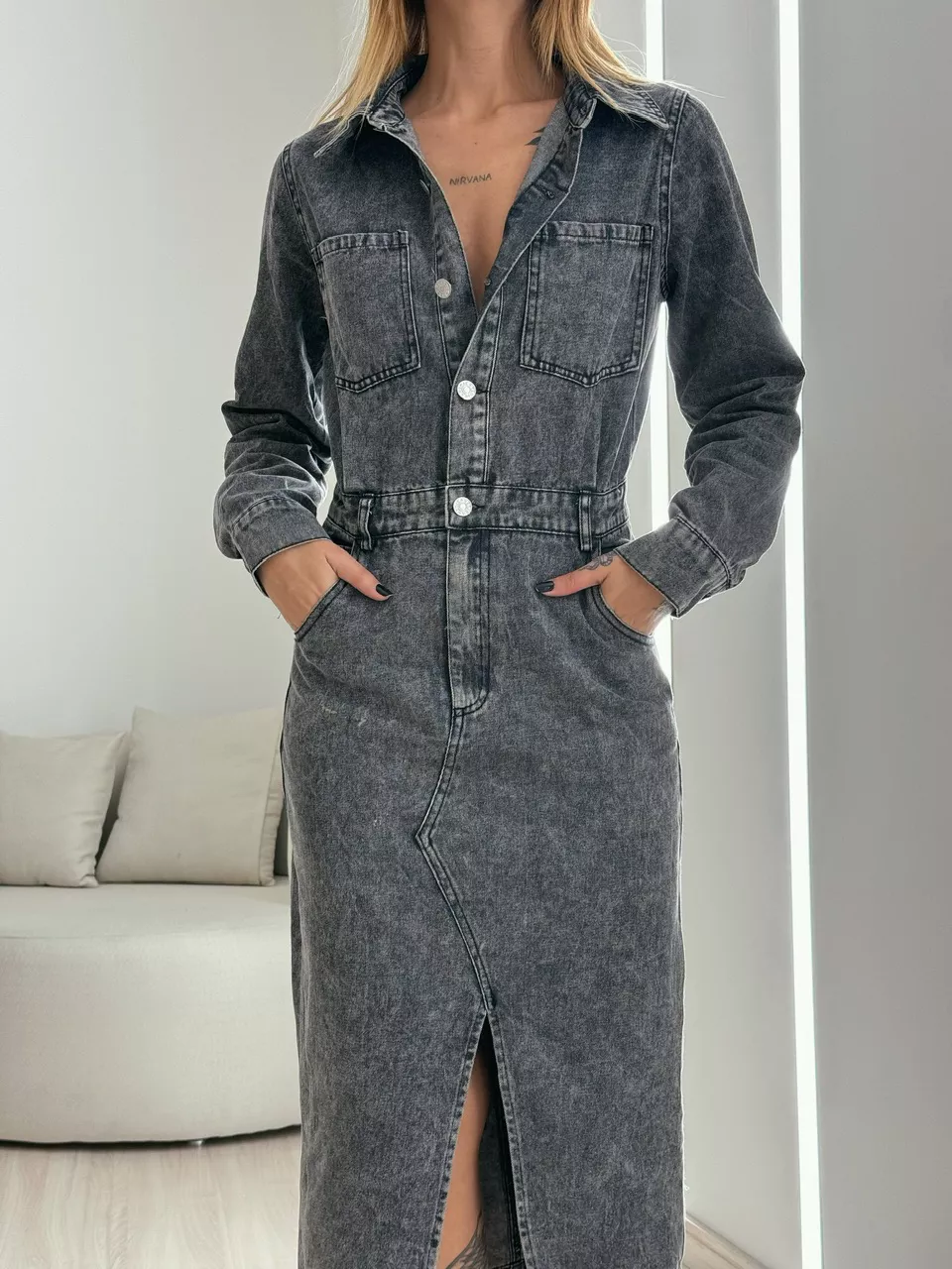 VESTIDO MIDI JEANS PRETO
