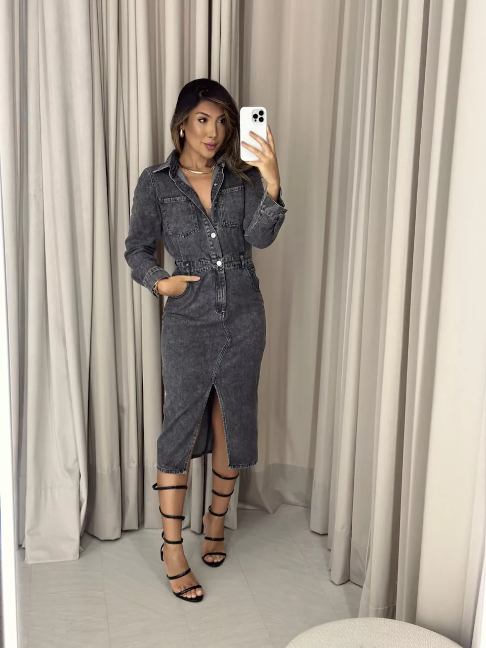 VESTIDO MIDI JEANS PRETO
