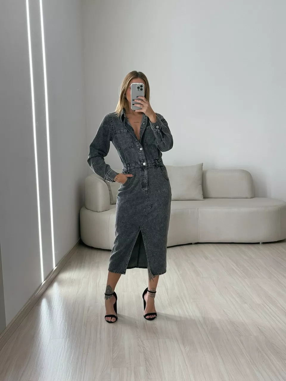 VESTIDO MIDI JEANS PRETO