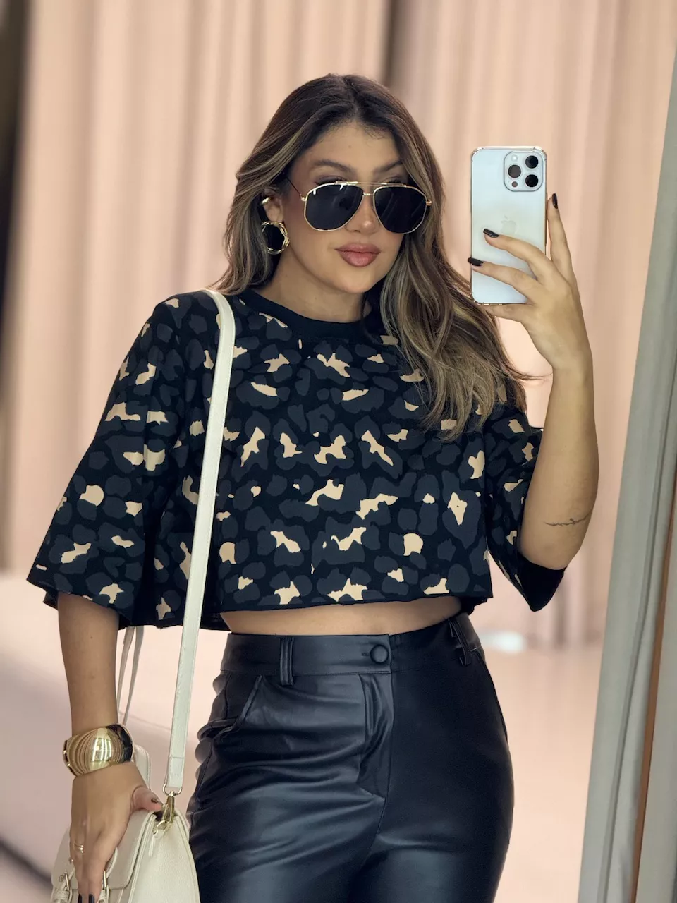 CROPPED BERENICE ESTAMPADO PRETO - 0064300032 - CAROLLA FERRARO