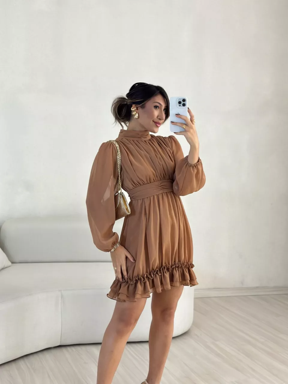 VESTIDO FLAVIANA MANGA LONGA NUDE