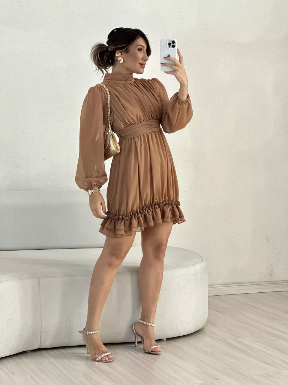 VESTIDO FLAVIANA MANGA LONGA NUDE - 0055330049 - CAROLLA FERRARO