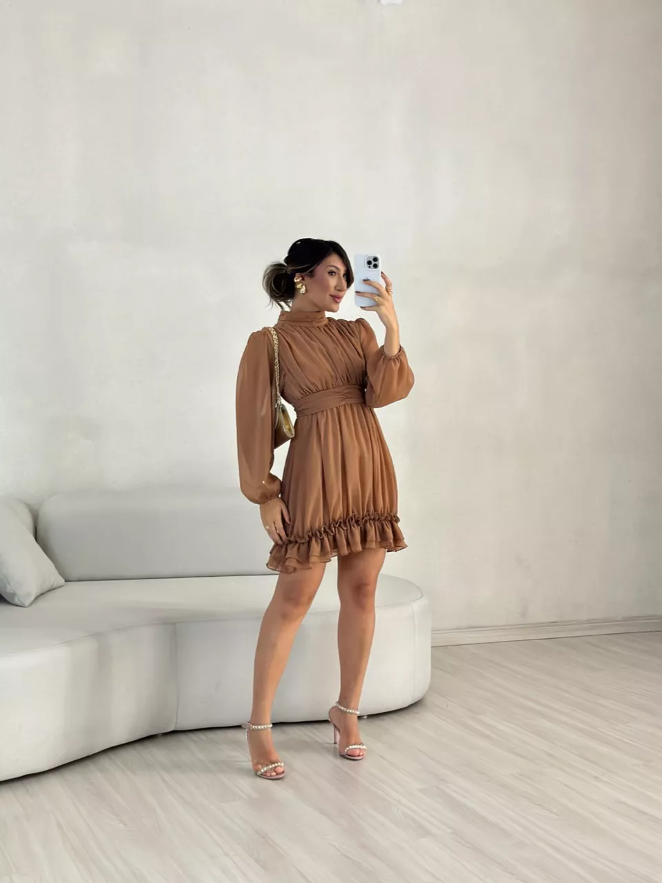 VESTIDO FLAVIANA MANGA LONGA NUDE