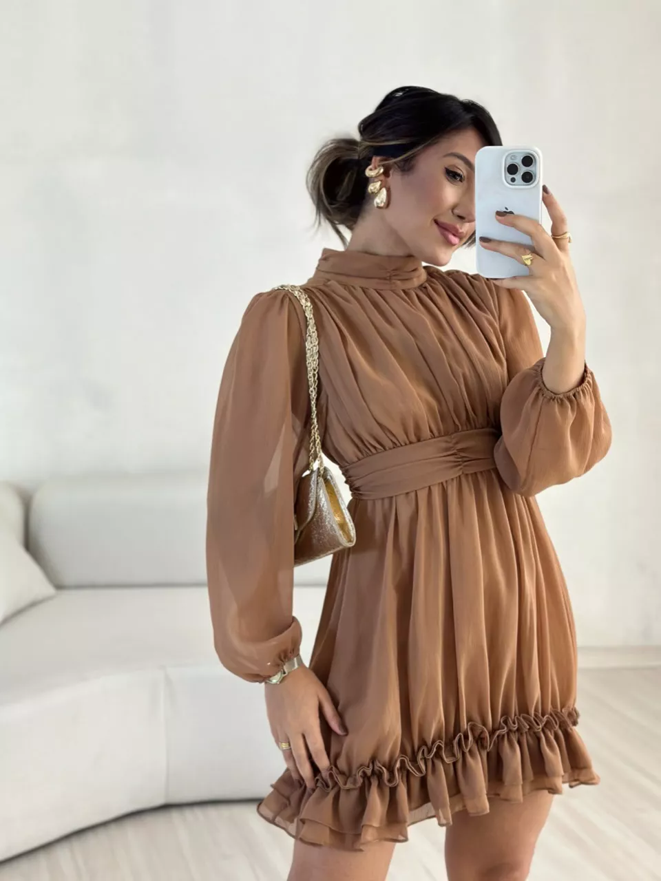 VESTIDO FLAVIANA MANGA LONGA NUDE