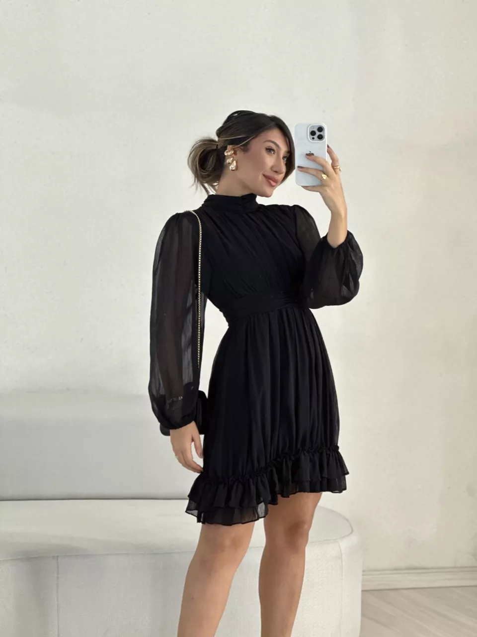 VESTIDO FLAVIANA MANGA LONGA PRETO