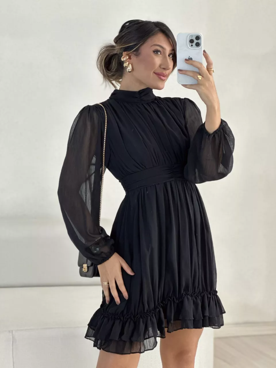 VESTIDO FLAVIANA MANGA LONGA PRETO