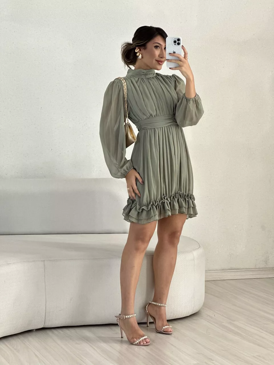 VESTIDO FLAVIANA MANGA LONGA VERDE - 0055330014 - CAROLLA FERRARO