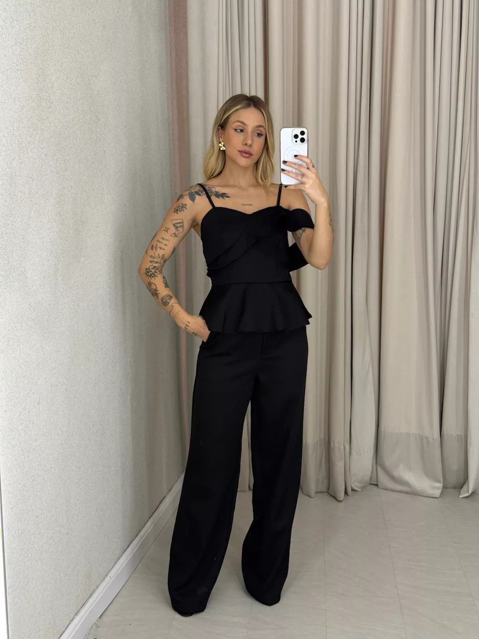CONJUNTO MILEIDE BLUSA CALÇA PRETO - 0063460032 - CAROLLA FERRARO