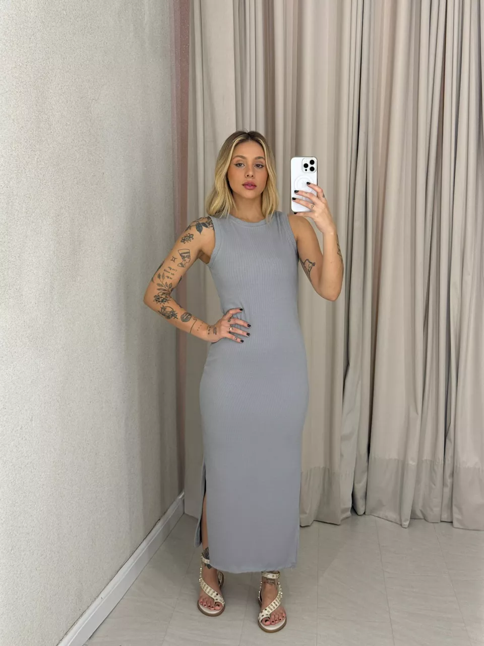 VESTIDO EUNICE CAVADO CINZA
