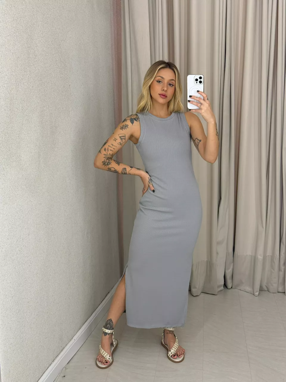 VESTIDO EUNICE CAVADO CINZA