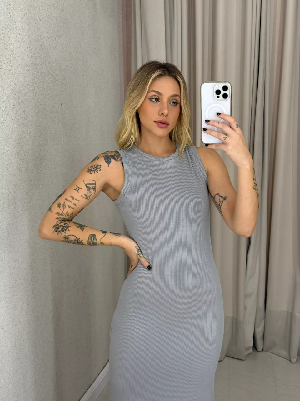 VESTIDO EUNICE CAVADO CINZA