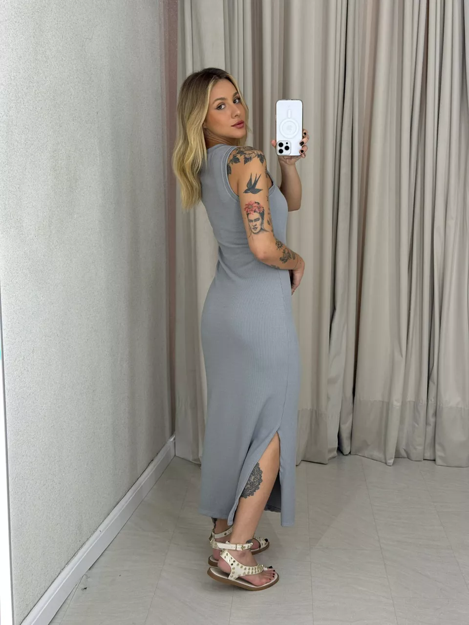 VESTIDO EUNICE CAVADO CINZA
