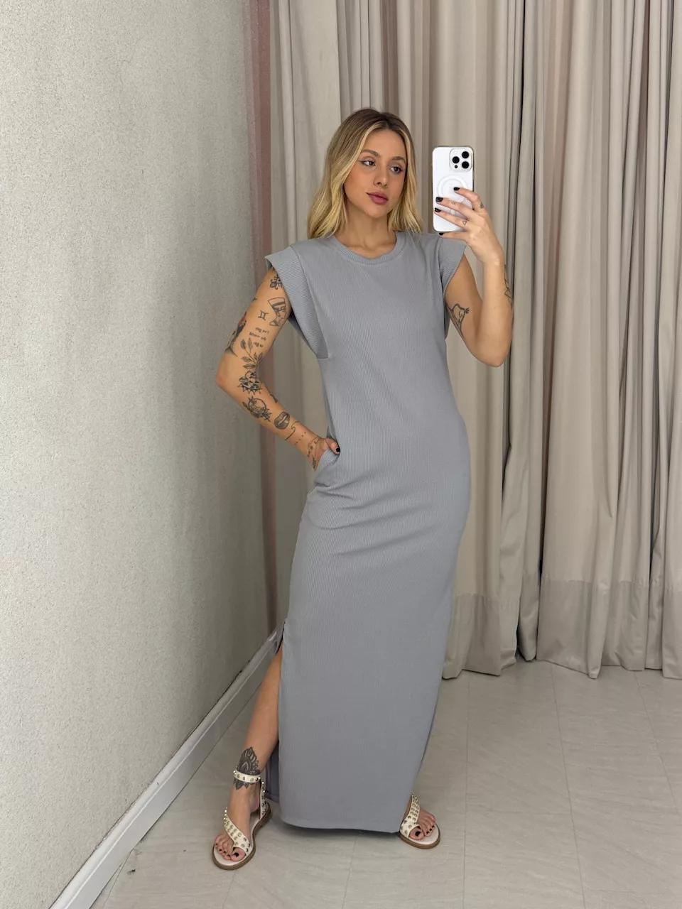 VESTIDO VERA MUSCLE CINZA - 0063490091 - CAROLLA FERRARO