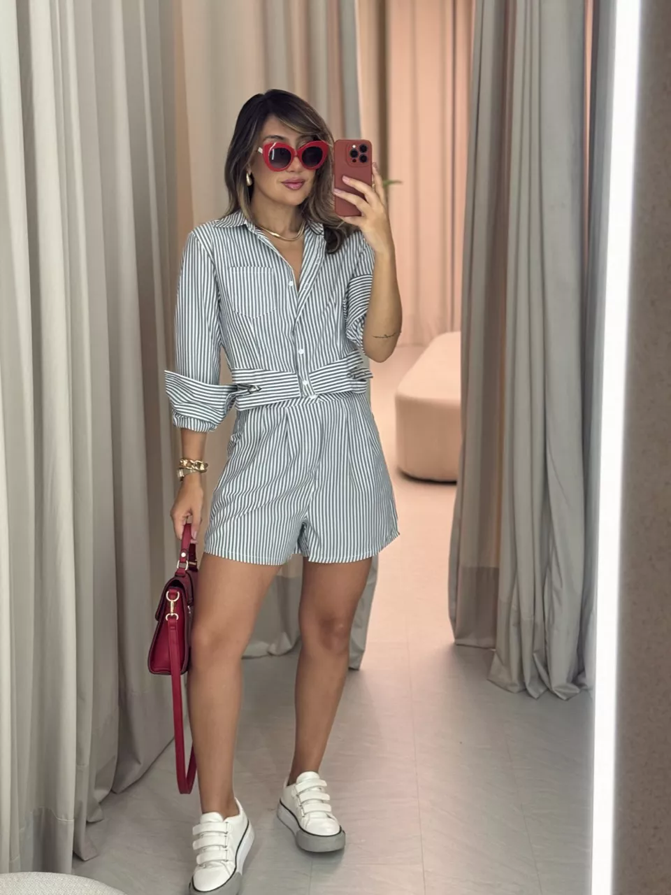 CONJUNTO INGRID LISTRADO CINZA - 0052140091 - CAROLLA FERRARO