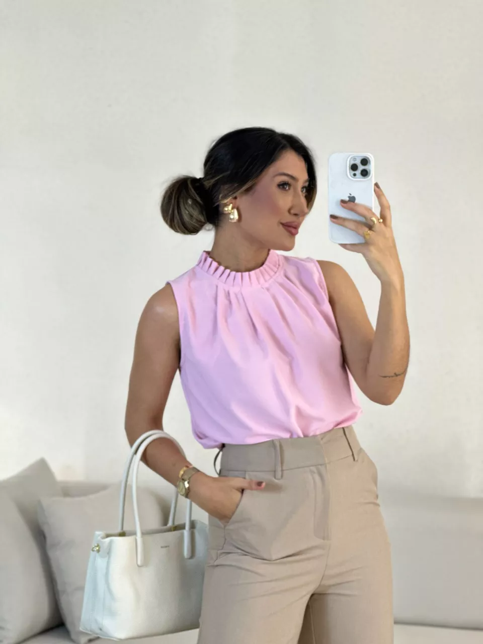 BLUSA LAVÍNIA GOLA DRAPEADA BABY PINK - 0055340366 - CAROLLA FERRARO