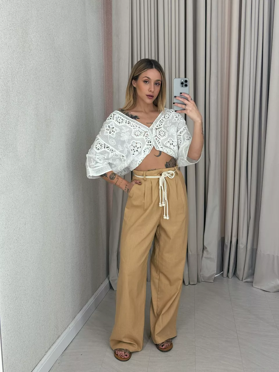 CALÇA ELOÁ LINHO NUDE