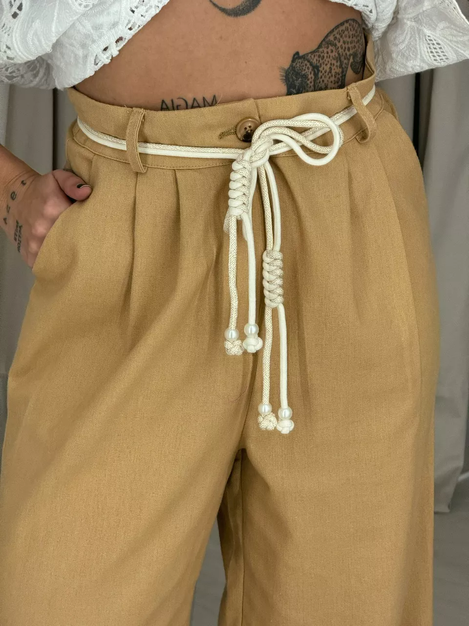 CALÇA ELOÁ LINHO NUDE