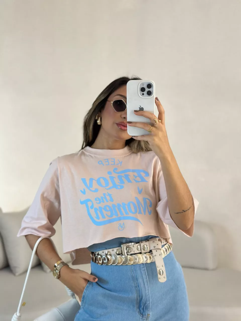 T-SHIRT ENJOY THE MOMENT ROSÊ - 0050340025 - CAROLLA FERRARO