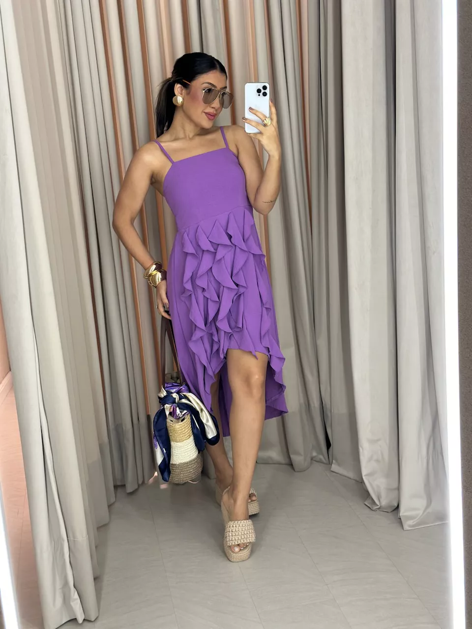 VESTIDO TÁBATA BABADOS ROXO - 0058560023 - CAROLLA FERRARO