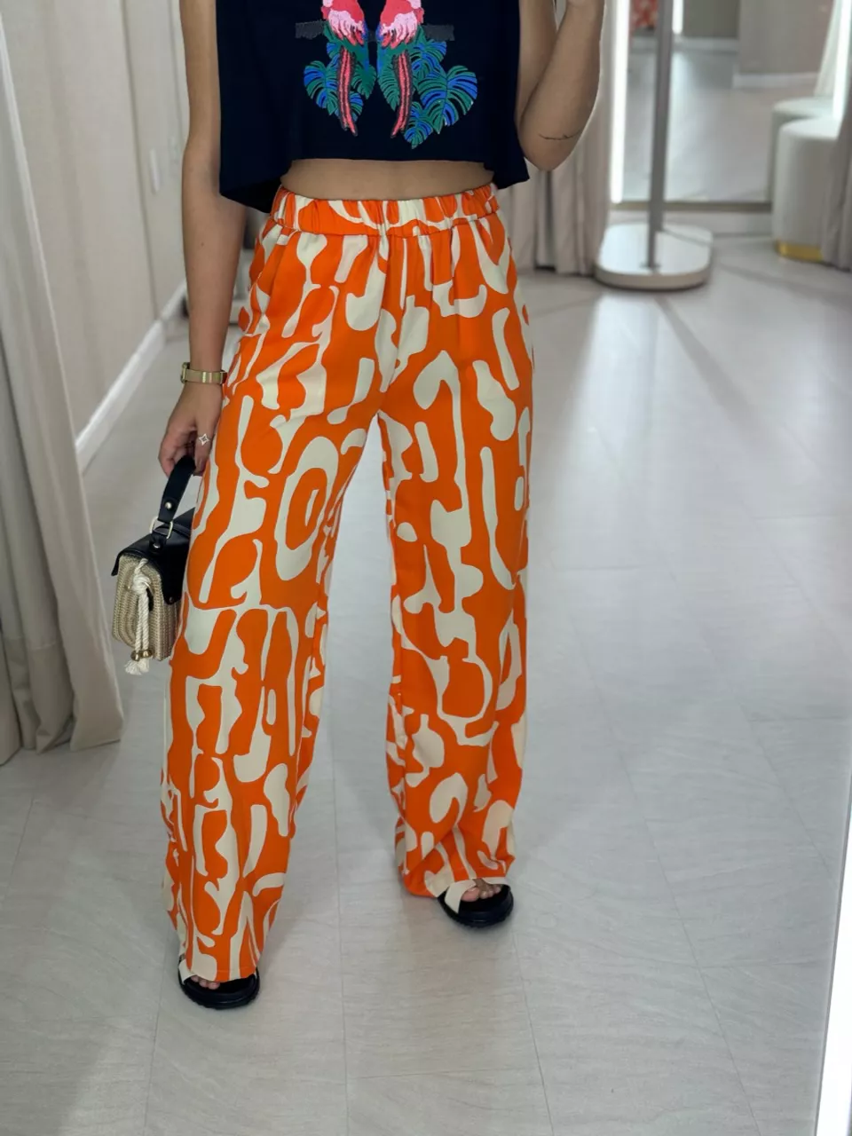 CALÇA NICOLY ESTAMPADA LARANJA - 0047630068 - CAROLLA FERRARO