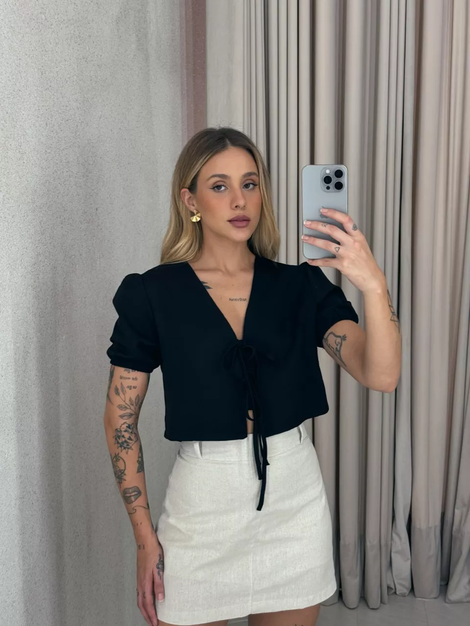 BLUSA NEUSA AMARRAÇÃO PRETA - 0060080033 - CAROLLA FERRARO