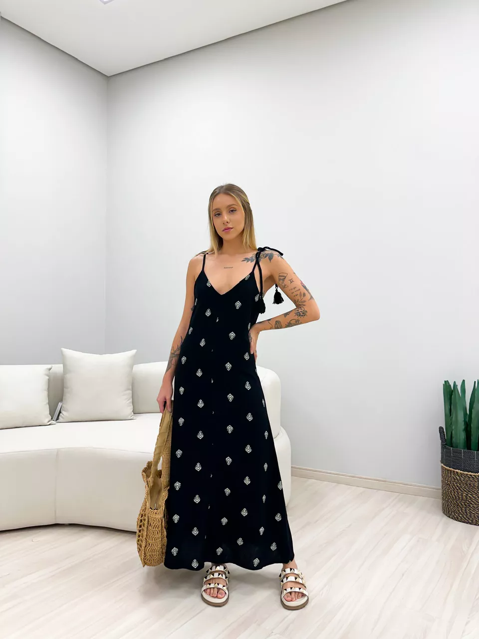 VESTIDO CAROLINA ÉTNICO PRETO - 0048700032 - CAROLLA FERRARO