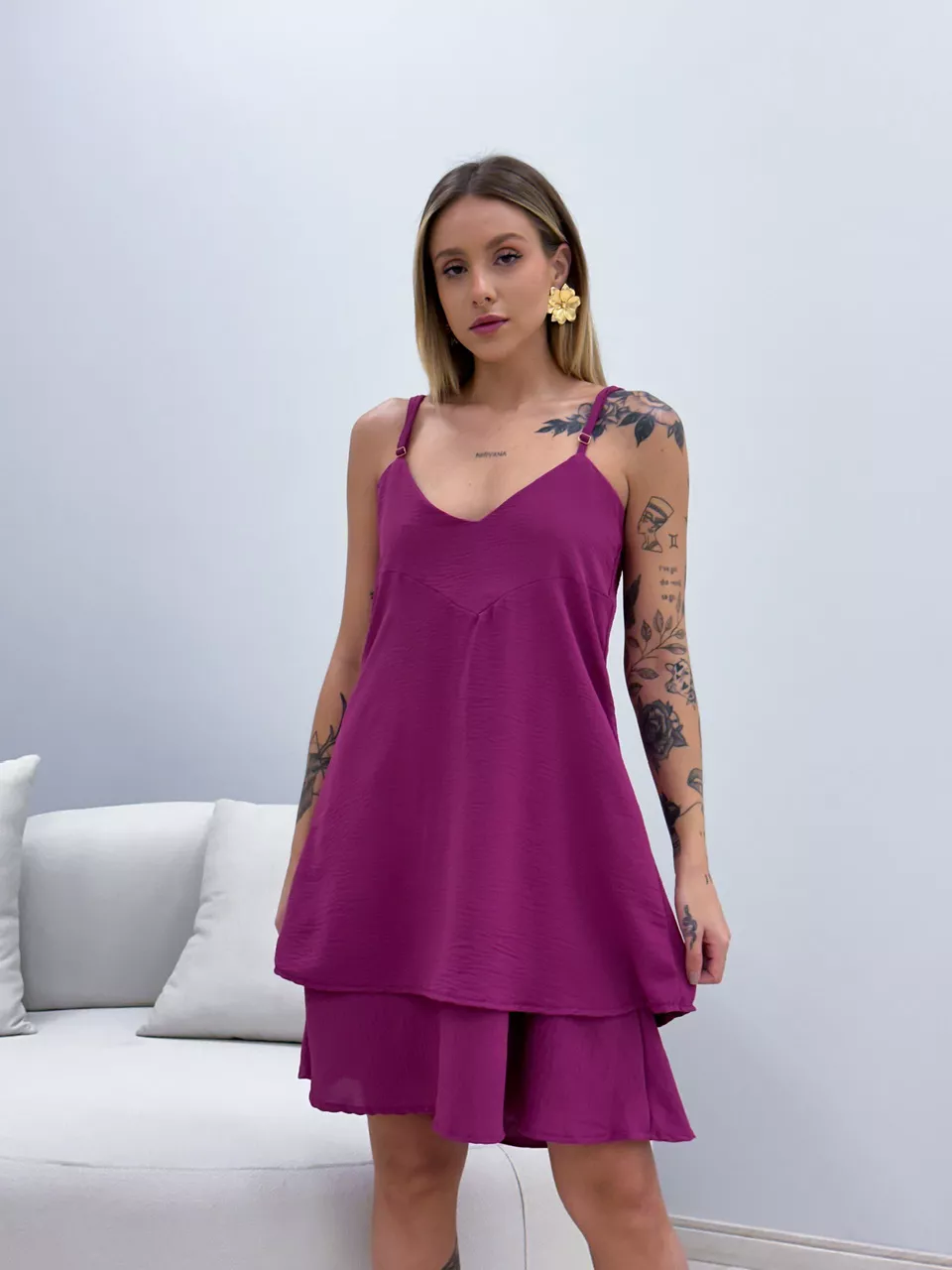 VESTIDO GABRIELLY ALÇA FUCSIA - 0048710120 - CAROLLA FERRARO