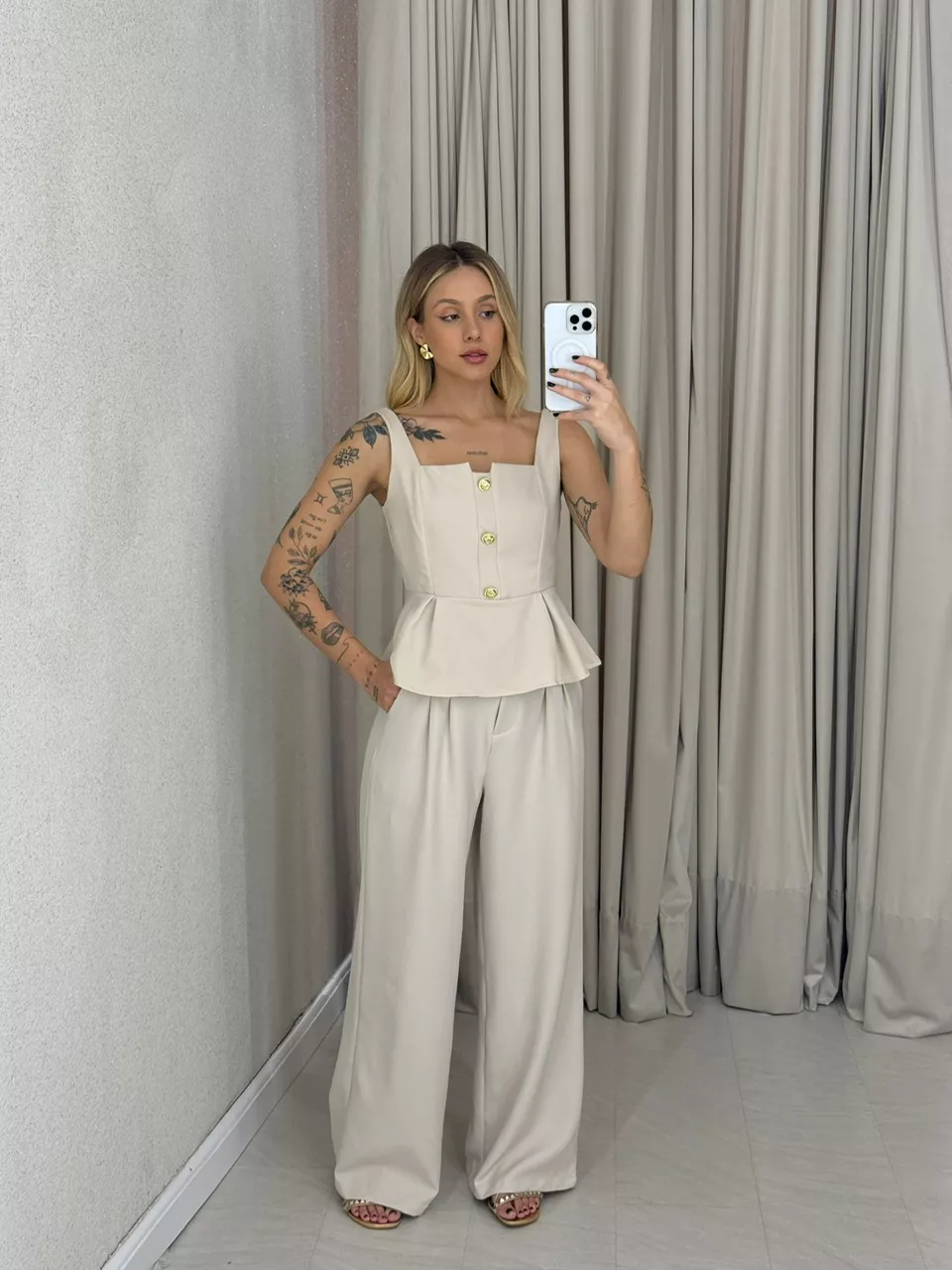 CONJUNTO CHLOE BLUSA CALÇA AREIA - 0063530110 - CAROLLA FERRARO