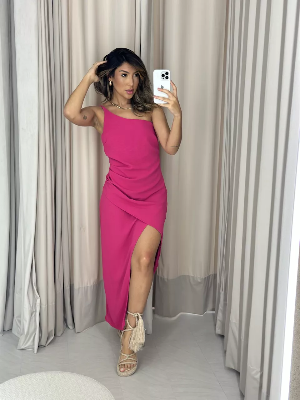 VESTIDO FENDA 02 DRAPEADO PINK - 0052160037 - CAROLLA FERRARO