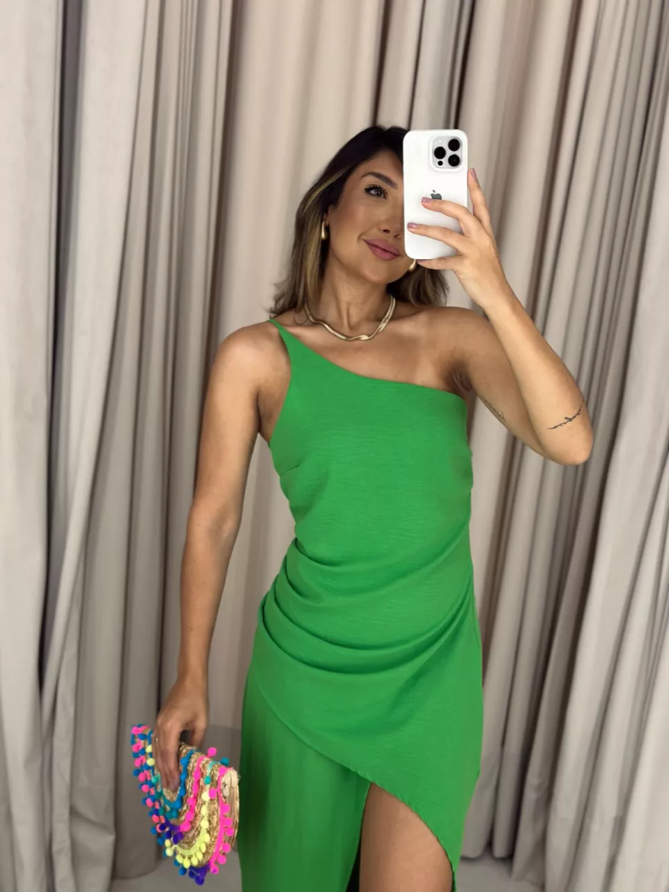 VESTIDO FENDA 02 DRAPEADO VERDE