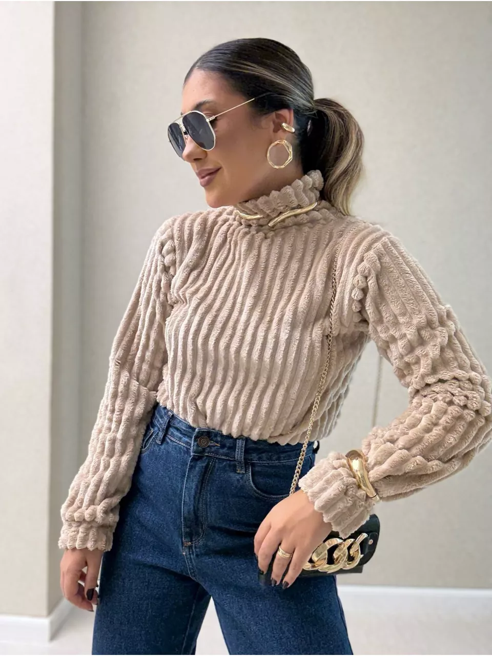 BLUSA LÚCIA PELINHOS NUDE - 0064440049 - CAROLLA FERRARO