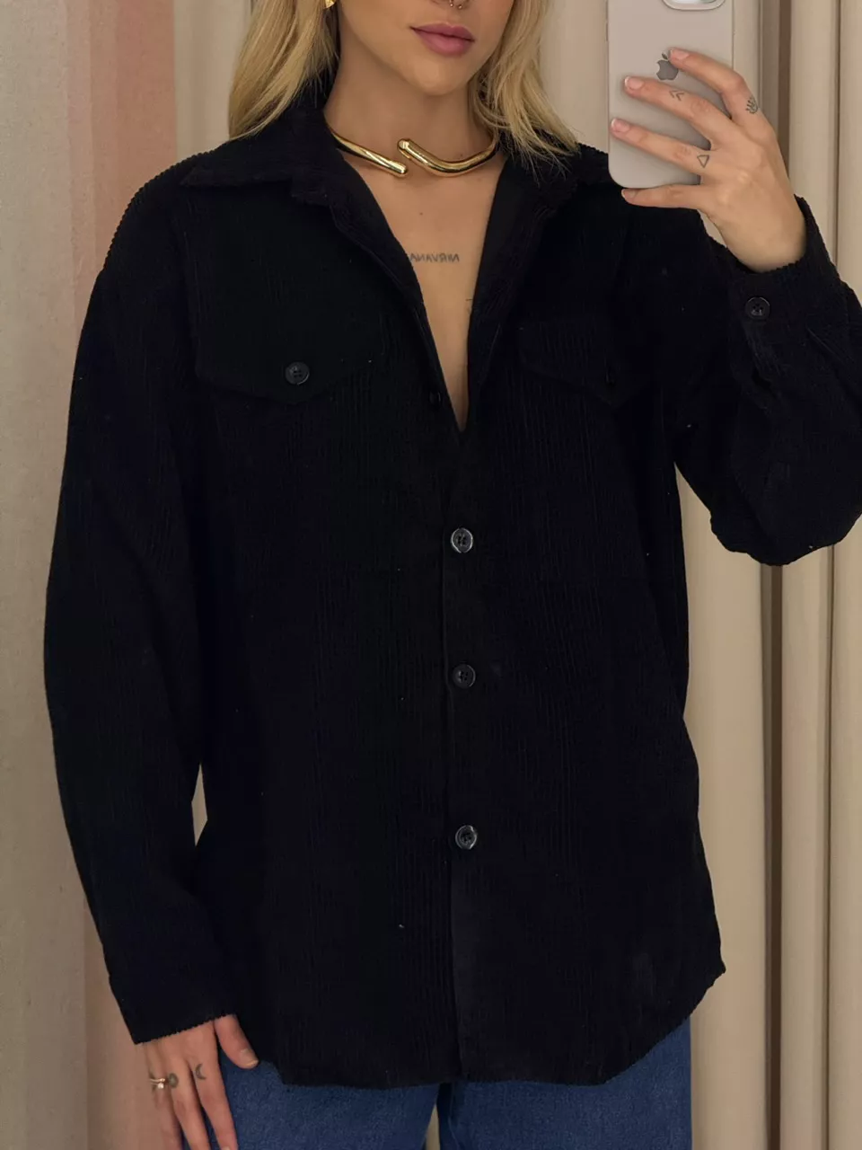 CAMISA CAETANA COTELÊ PRETA